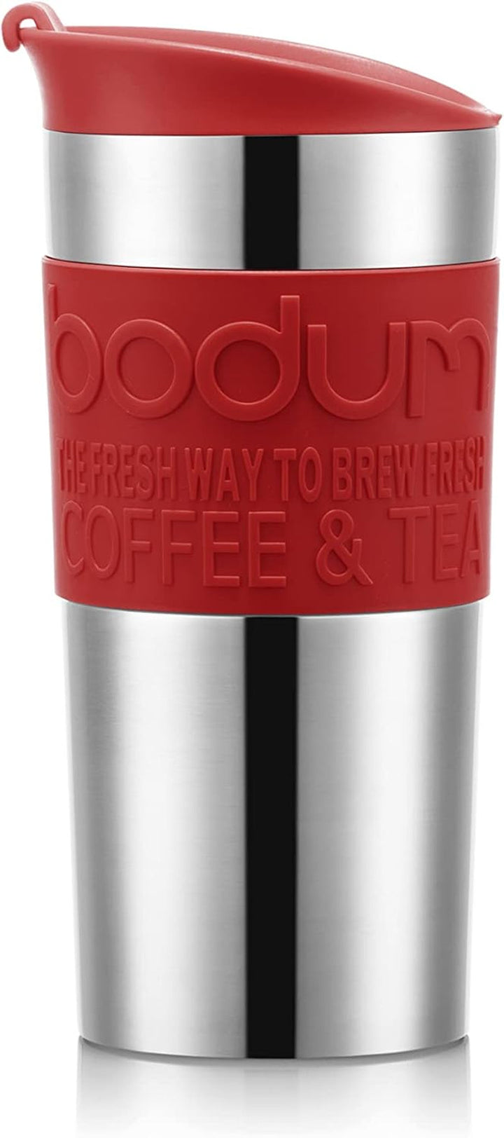 Bodum K11067-04 TRAVEL PRESS SET Termoizolant, cu pereți dubli, oțel inoxidabil, capac suplimentar, 0,35 l, roșu