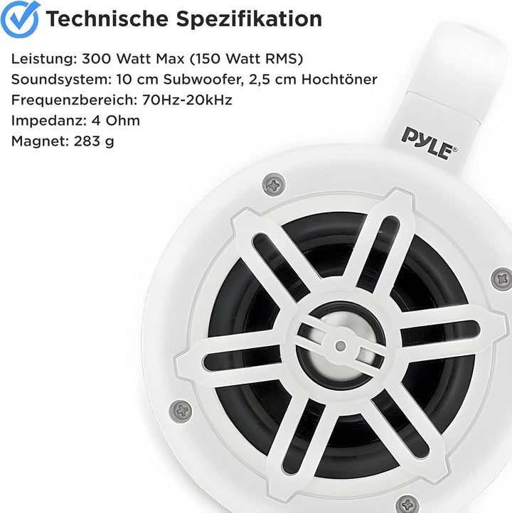 Pyle Subwoofer Outdoor Lautsprecher Boxen, Musikbox – Marine Speaker, Outdoor Box – Wasserdichte Box Outdoor Subwoofer 300W Als Auto Lautsprecher Oder Boot Marine Lautsprecher Als 2-Wege-Lautsprecher