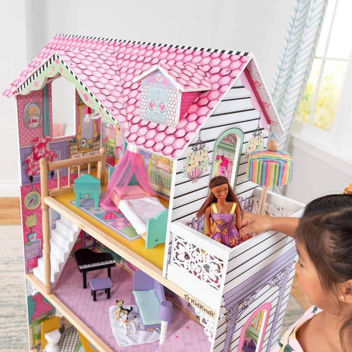 Casa de păpuși din lemn Kidkraft Annabelle cu mobilier și accesorii, set de joacă cu lift și balcon pentru păpuși înalte de 30 cm, jucărie pentru copii de la 3 ani, 65934 Casute de papusi Naty Shop