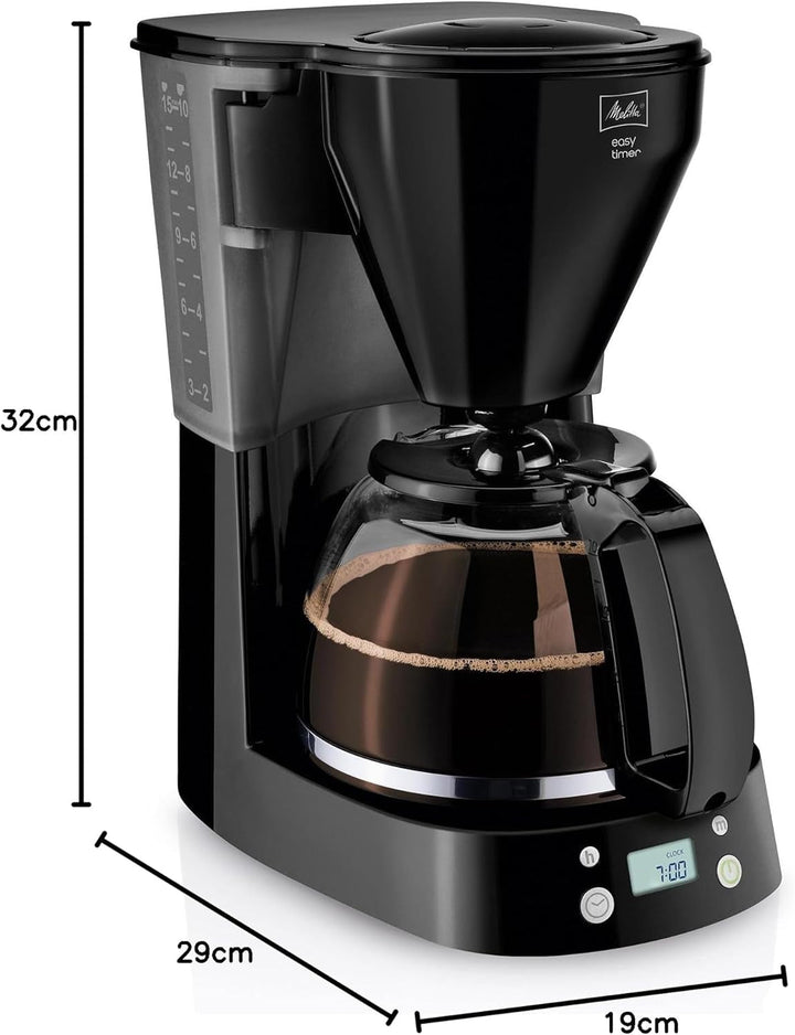 Melitta Easy Timer - Cafetieră cu filtru - Cu ulcior din sticlă - Funcție temporizator - Stop picurare - 10 cești - Negru (1010-14)