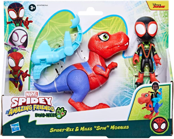 Marvel Spidey And His Super Friends Dino-Webs Spidey-Rex & Miles "Spin" Morales Spider-Man Action Figure Set