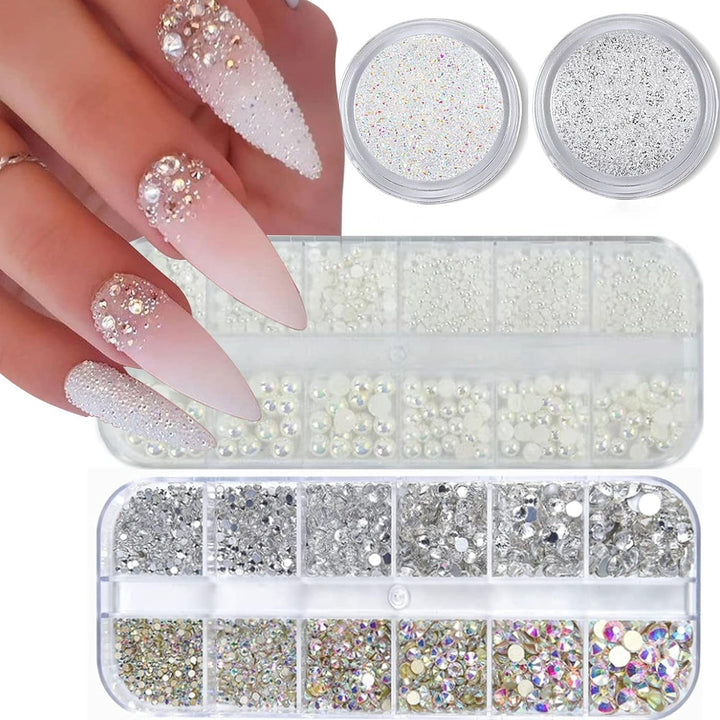 GZMAYUEN Nailart Perlen Micro Kaviar Für Nägel, 0.3-3Mm Goldene Silber Mini Kaviar Strasssteine, Weiß Beige Mini Nägel Perlen Mikroperlen Dekor Für Nägel