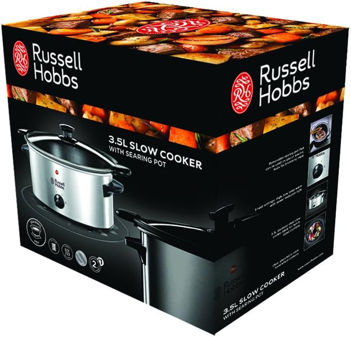 Russell Hobbs Slow Cooker [Antihaftbeschichteter 3,5L Gartopf] Schongarer Edelstahl (3 Temperatureinstellungen & Warmhaltefunktion, 160 Watt) Slowcooker 22740-56