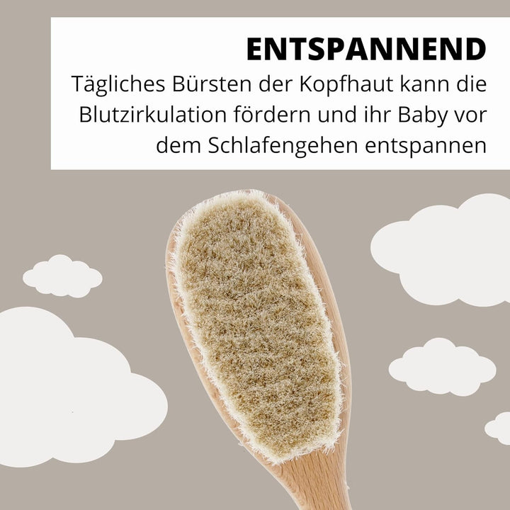 PARSA Beauty perie de păr pentru bebeluși cu păr de capră - perie de păr pentru bebeluși fabricată din lemn de fag certificat FSC® - perie pentru îngrijirea părului fin al bebelușilor - perie pentru bebeluși