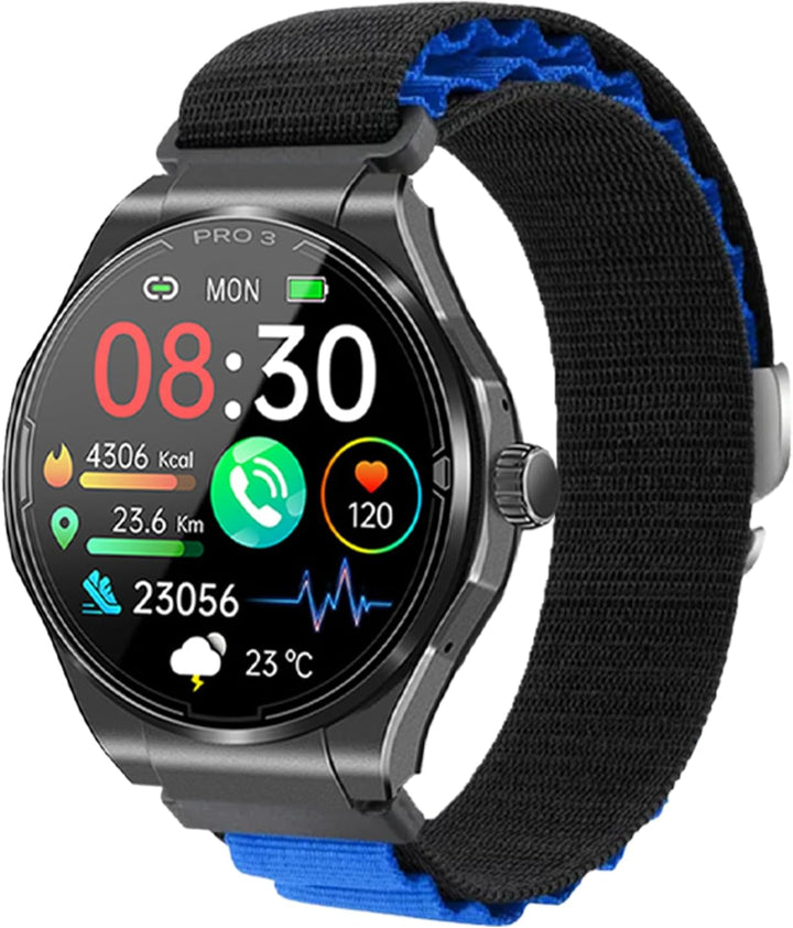 PRO 3 (2024) Negru - Ceas de sănătate Ceas inteligent cu funcție de telefonie - ECG + HRV și funcție SOS - Afișaj AMOLED- BT Bluetooth - Apnee de somn - Curea din silicon Negru, 14-24, rotund