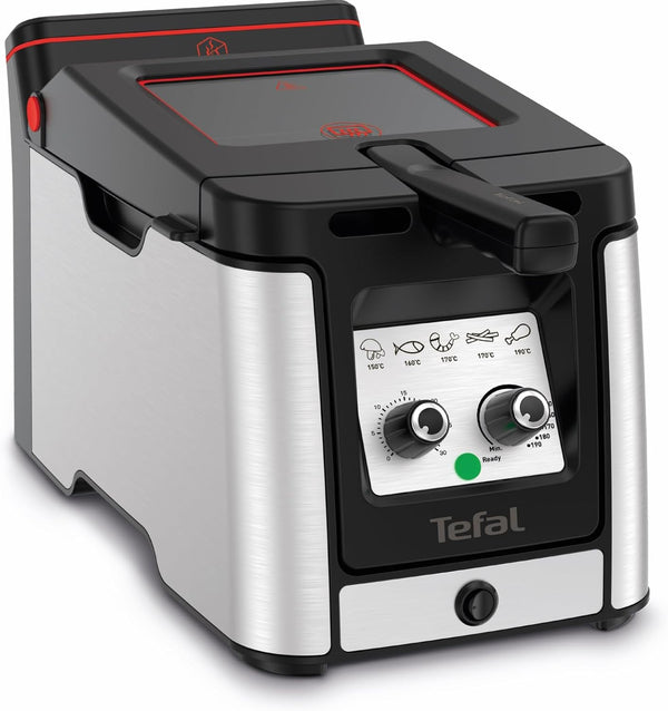 Tefal FR600D Clear Duo Fritteuse, Frittieren Mit Weniger Rauch Und Gerüchen, Kapazität 1,2 Kg, Thermostat, Timer, Großes Sichtfenster Ohne Zu Beschlagen, Spülmaschinenfest, Edelstahl/Schwarz