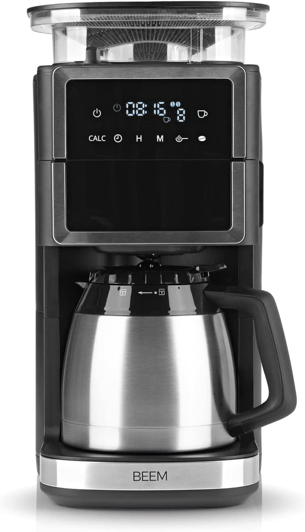 Espressor cu filtru BEEM FRESH-AROMA-PERFECT III cu râșniță - Thermo | Oțel inoxidabil | Cu vas izolat și funcție Aroma Plus | Filtru permanent și temporizator de 24 de ore | 1000 W | Până la 10 cești