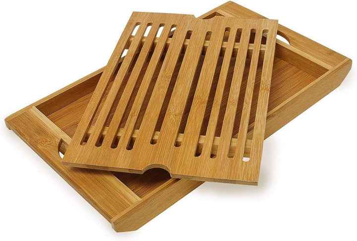 Relaxdays Coș de pâine rulant cu sertar, bambus, HxLxP: 21 x 40,5 x 28 cm, lemn, natural & placă de tăiat pâine din bambus aprox. 3 x 37 x 21,5 cm Placă de tăiat cu tavă pentru firimituri pentru curățare ușoară natural Cutii depozitare alimente Naty Shop
