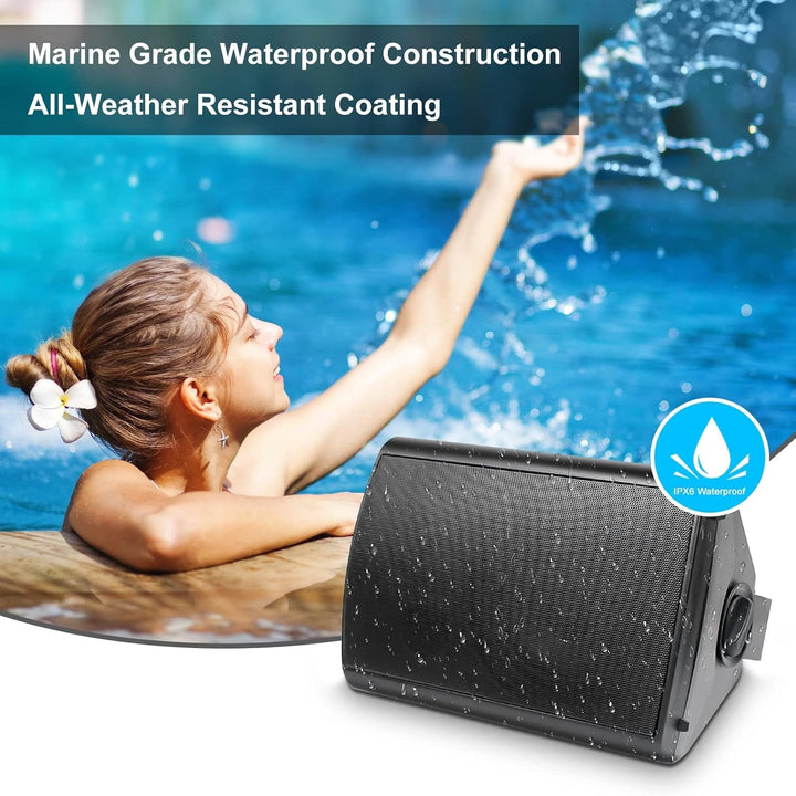 6,5 Zoll Outdoor-Lautsprecher Wasserdicht，800W Außenlautsprecher Mit Bluetooth Stereo-Verstärker, Perfekt Für Outdoor Terrasse Garten Veranda（4 Schwarz）
