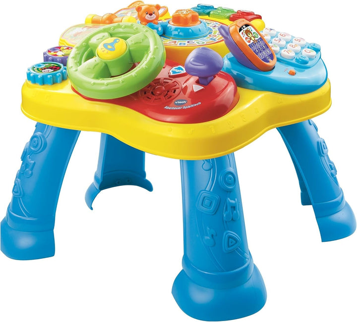 Jucărie de cale ferată VTech ABC, colorată, germană și masă de joacă pentru copii - masă de joacă colorată pentru copii cu 6 terenuri de joc și elemente interactive Jucarii Bebe Naty Shop
