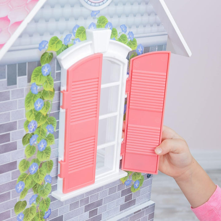 Casa de păpuși Kidkraft Magnolia Mansion din lemn cu mobilier și accesorii, set de joacă cu balcon și lift pentru păpuși de 30 cm, jucărie pentru copii de la 3 ani, 65907