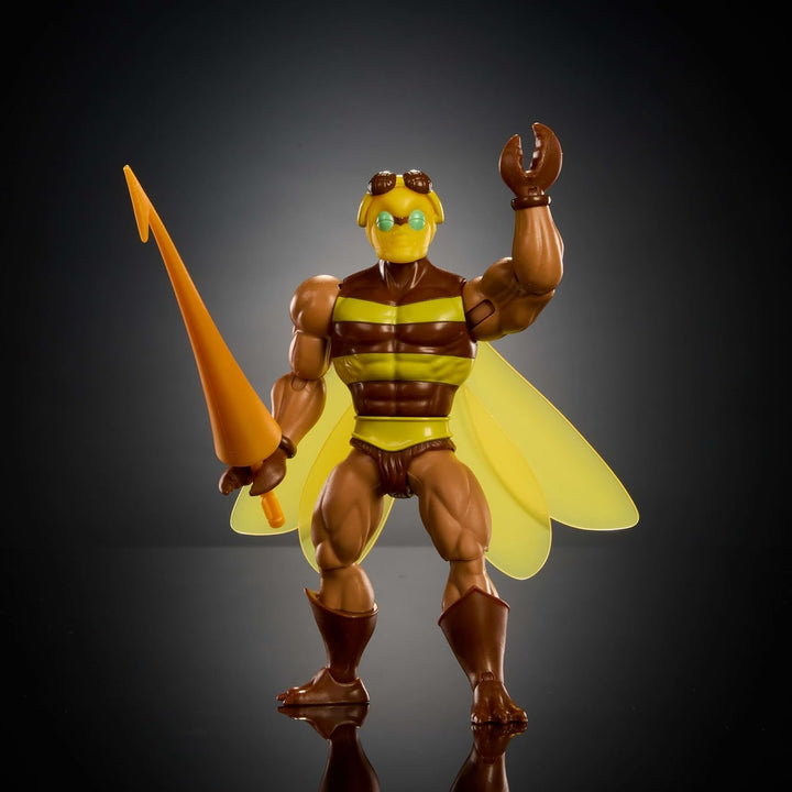 Masters of the Universe Origins Action Figure Buzz-Off din colecția de desene animate, aproximativ 14 cm înălțime, de la televiziunea din anii 1980, Bee Leader cu aripi și ochelari cu Javelin, JBM88