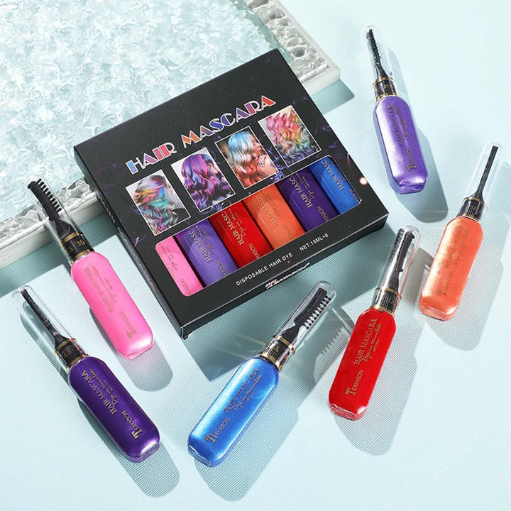 Vopsea de păr instant, 6 culori Mascara de păr temporară pentru fete și femei, cretă de păr lavabilă, vopsea de păr Rainbow Hair Mascara pentru carnaval, Halloween, Cosplay, petrecere, zi de naștere (A) Vopsea pentru par Naty Shop
