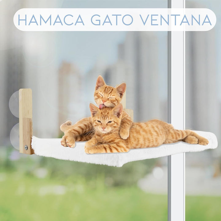 Hamac pentru pisici, fereastră, din lemn, pliabil, pat pentru pisici, pervaz, cu pătură reversibilă pentru iarnă și vară, hamac pentru pisici cu 4 ventuze, pat pentru pisici cu fereastră pentru pisici și