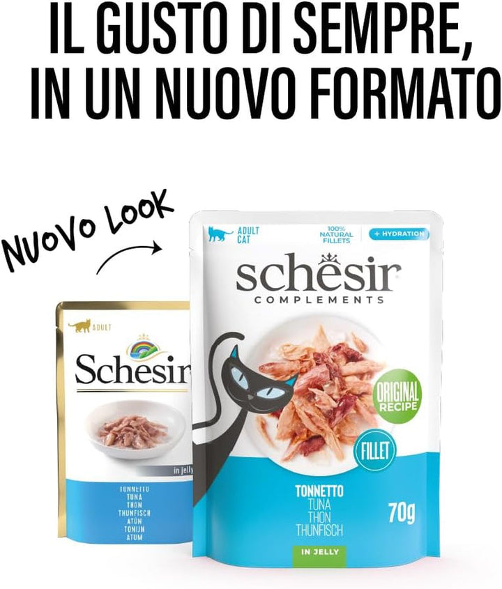 , File de ton în jeleu, Hrană umedă complementară pentru pisici, Rețetă originală, 100% naturală, 12 pungi a câte 70 g