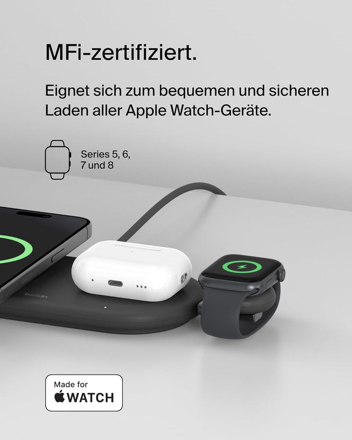Belkin BoostCharge încărcător portabil USB-C pentru Apple Watch - încărcător USB-C certificat MFi pentru Apple Watch Series 9, 8, 7, Ultra, etc. Compatibil cu MacBook, iPhone 15, etc. Negru
