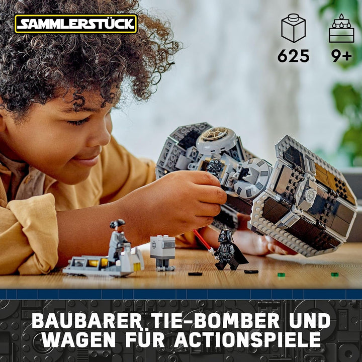 LEGO Star Wars TIE Bomber Model Kit cu Darth Vader Minifigure cu Lightsaber și Gonk Droid, jucărie construibilă cu Starfighter ca un cadou 75347