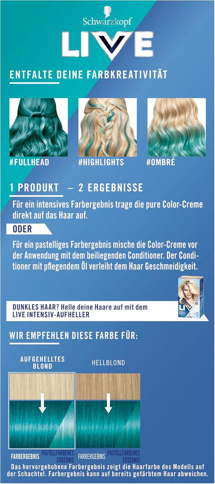 Schwarzkopf LIVE Ultra Brights Semi-Permanent Hair Colour 097 Mermaid (3 x 80 ml), colorare pentru rezultate intense sau culori pastelate, rezistă la 12-15 spălări, cu balsam de îngrijire Vopsea pentru par Naty Shop