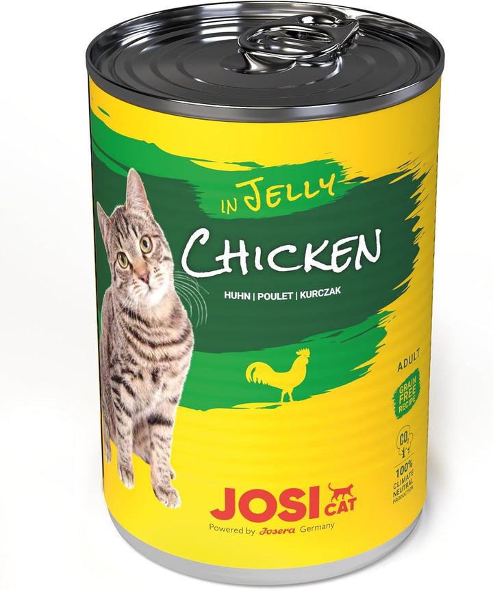 Josicat Pui în jeleu (12 X 400 G) | Adult | Hrană umedă premium pentru pisici adulte | Pui în jeleu | Vitamina D3 & E | Fără cereale | Powered by JOSERA | Hrană umedă pentru pisici | 12-Pack