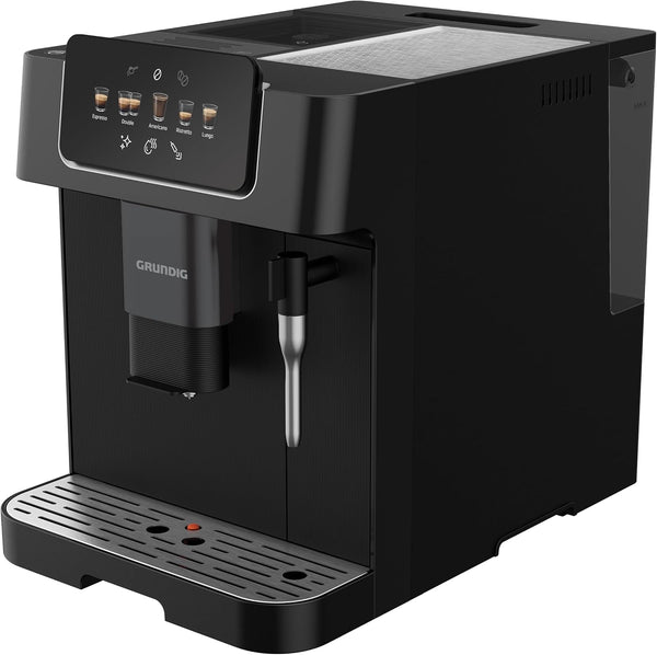 Espressor GRUNDIG KVA 6230 complet automat cu spumator de lapte, râșniță din oțel inoxidabil cu 13 niveluri de măcinare, recipient boabe de 250 g, rezervor de apă detașabil de 2 litri, presiune pompă 19 bar, ecran tactil, negru
