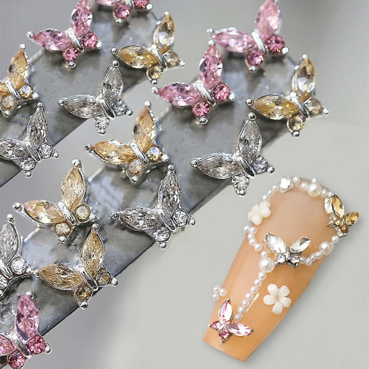 Mini fluture zirconiu unghii brelocuri Y2K alb șampanie roz stras cristal fluturi brelocuri unghii 3D fluture design unghii brelocuri fluturi unghii decorare unghii artă brelocuri accesorii unghii