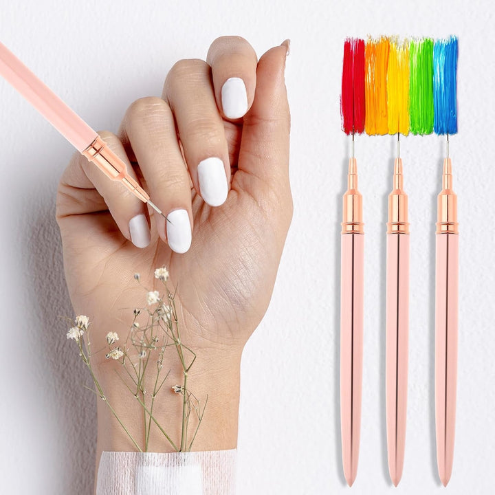 Nail Art Liner-Pinsel 5-Teiliges Gel-Nagellack-Malerei-Nagel-Punkt-Zeichnungs-Werkzeug Für Lange Linien Kunst-Design-Stift-Set Metallgriff Nail-Art-Design-Pinsel Für Frauen
