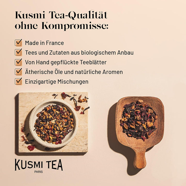 Kusmi Tea - pachet de 2 - Aquaexotica + Aquarosa - ceai de hibiscus cu mere, măceșe și fructe de pădure negre - ceai de fructe organic fără teină - se poate consuma cald sau rece - 2X20 pliculețe de ceai