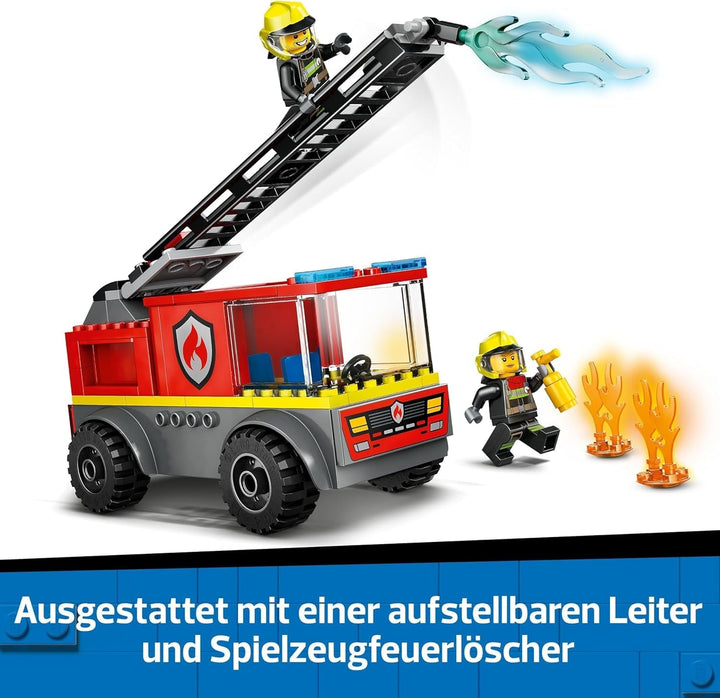 Camion cu scară de incendiu LEGO City - Camion de pompieri jucărie cu 2 minifigurine de pompieri pentru băieți și fete de la 4 ani - jucărie educativă - cadou pentru preșcolari 60463