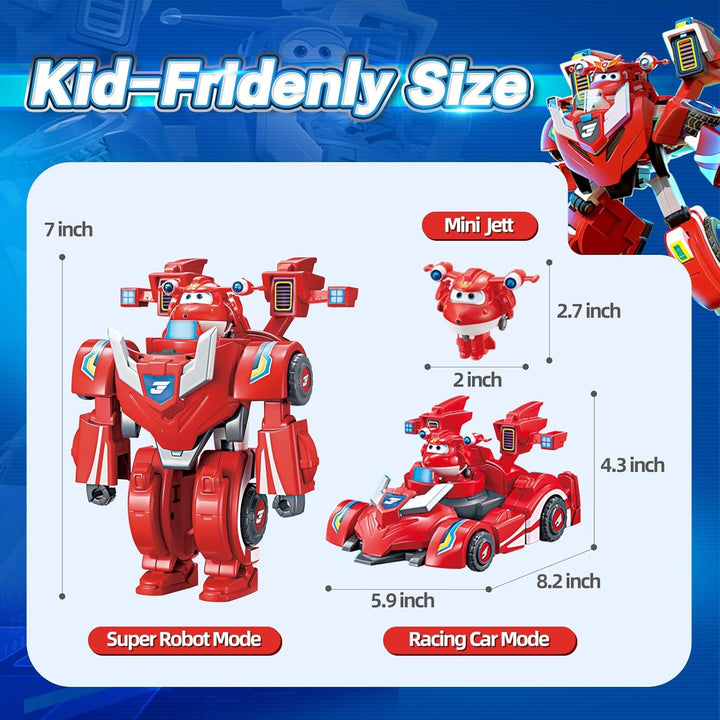 Super Wings EU770351 - Super Robot Suit Jett, aprox. 18 cm înălțime figurină de joacă transformabilă, costum de robot 2 în 1 și super mașină, pentru copii de la 3 ani în sus, Roșu