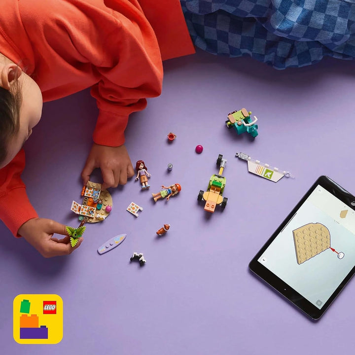 LEGO Friends Beach Adventure cu câini, jucărie de construcție pentru fete de la 6 ani, set de joacă pentru animale cu 2 minifigurine și 2 figuri Corgi, cadou pentru copii creativi, set de construcție de aventură cu placă de surf 42641
