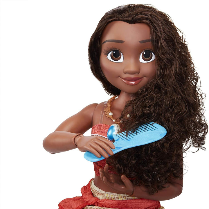 Disney Princess Vaiana, păpușă de joacă înaltă de 80 cm de la Jakks Pacific, păpușă mobilă, cu perie pentru a-și pieptăna buclele ondulate, rochie inspirată de film, colier detașabil cu pandantiv