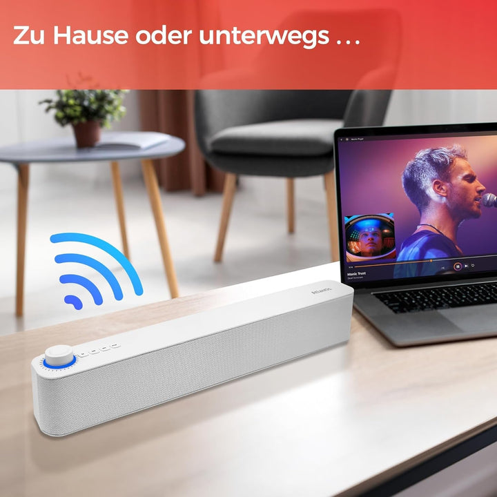 Atlantis Soundbar PC 20W, Pc-Lautsprecher, Klinke 3.5Mm + Bluetooth 5.3 Für Smartphone, Firetv, Plattenspieler, Batt. 2400Mha, FM Radio, Pc-Lautsprecher, Tragbar, TV, Smartp 420X60X74 Mm P003-C0820-B