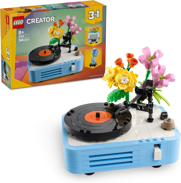 Cititor de discuri LEGO Creator 3In1 cu flori - jucărie convertibilă în radio sau microfon - jucării muzicale pentru copii - idee de cadou creativă pentru fete și băieți de la 8 ani 31172