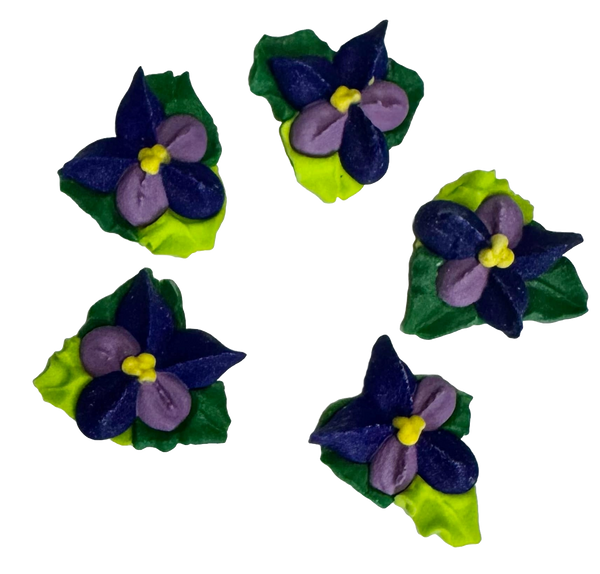 Set 5 decorazioni commestibili dalla pasta di zucchero, fiori viola