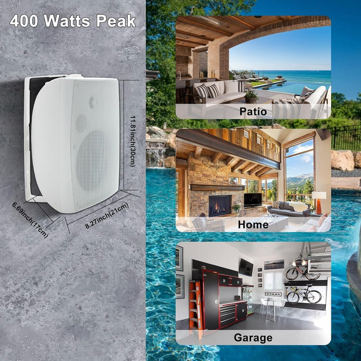 Herdio 6,5 Zoll Bluetooth-Outdoor Lautsprecher Wasserdicht Mit Leistungsstarken Bass Wandmontage Lautsprechern Allwetter-Haltbarkeit Für Innen Im Freien Im Freien Home Deck Veranda (Paar, Weiß)
