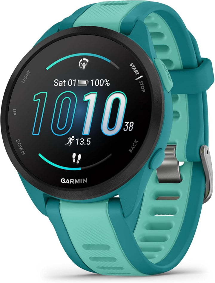 Garmin Forerunner 165 Music - smartwatch GPS ușor pentru alergare, cu ecran tactil AMOLED de 1,2", recomandări de antrenament, date despre sănătate, funcții inteligente și muzică pe încheietura mâinii