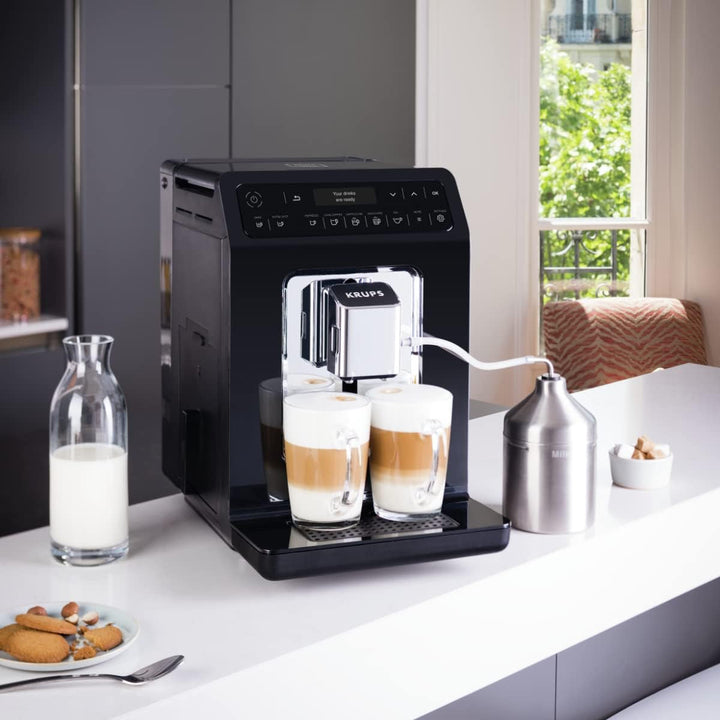 Aparat de cafea complet automat Krups EA8918 Evidence | Ecran Oled Tehnologie Barista Quattro Force | 12 cafele | 3 variante de ceai | cappuccino one-touch | Funcție 2 cești | negru