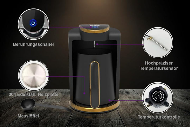 Cafetieră turcească automată İnca IKM-01 | Cafetieră turcească | 250 ml (1-4 căni) | 400 W | Protecție la preaplin și fierbere fără apă | Placă de încălzire din oțel inoxidabil | Design modern | Pentru o mocha perfectă