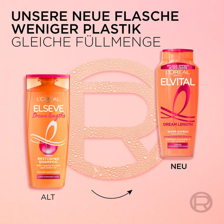 L'Oréal Paris Elvital Dream Length Super Aufbau Shampoo, Für Traumhaft Langes Haar, Mit Rizinus-Öl, Vitaminen & Pflanzlichen Proteinen, 1 X 1000 Ml