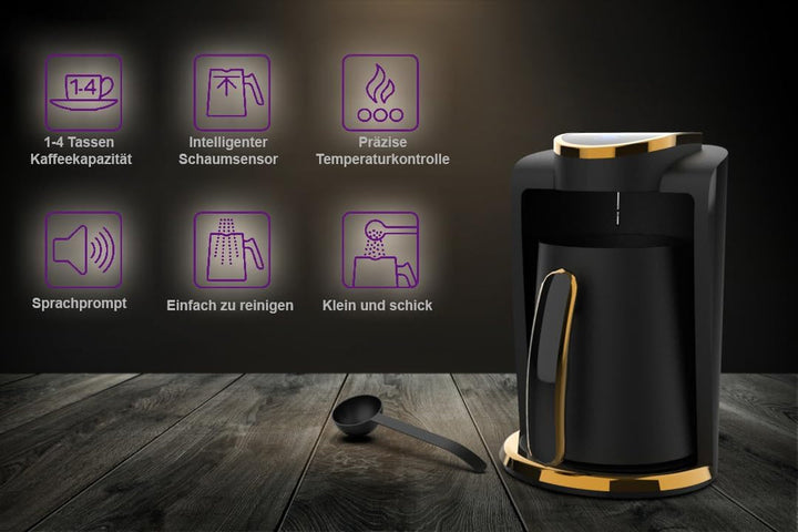 Cafetieră turcească automată İnca IKM-01 | Cafetieră turcească | 250 ml (1-4 căni) | 400 W | Protecție la preaplin și fierbere fără apă | Placă de încălzire din oțel inoxidabil | Design modern | Pentru o mocha perfectă