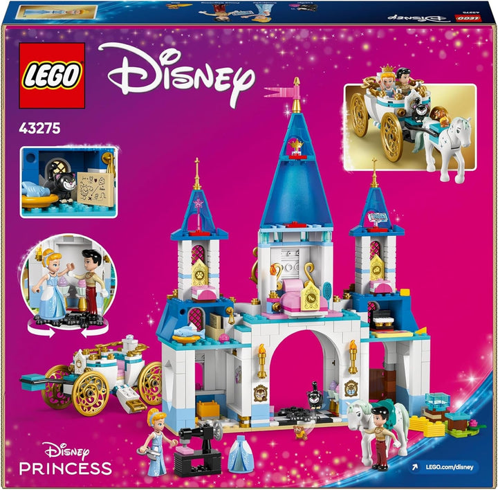 LEGO Ç€ Castelul prințesei Disney Cenușăreasa și trăsura trasă de cai, set pentru fete de la 6 ani, jucărie fantastică cu prințesa Cenușăreasa și prințul fermecător mini păpuși, idee de cadou pentru fanii Disney 43275
