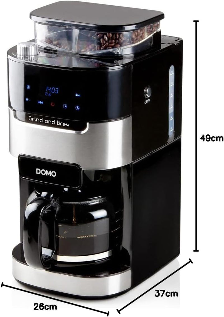 DOMO DO721K Espressor de cafea măcinat și preparat - Funcție boabe-la-cană - Afișaj LCD - Pentru cafea măcinată sau boabe întregi - 1,5 L