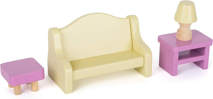 Small Foot 11192 Palat de păpuși din lemn rotativ, cu 3 etaje, inclusiv mobilier de jucărie, multicolor, 37 X 40 X 67 Cm