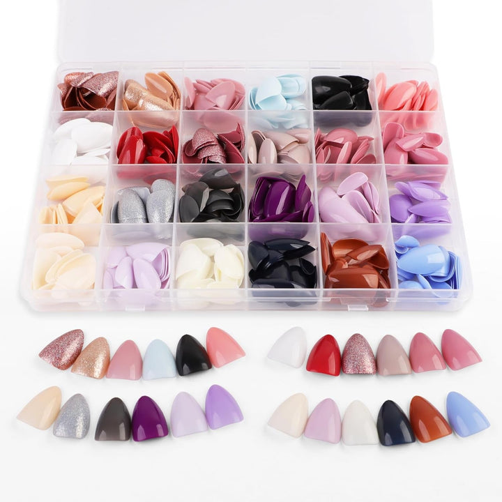 576 buc unghii migdale pentru lipire pe unghii scurte, colorate cu sclipici, set de unghii artificiale lucioase, unghii false cu pilă de unghii, unghii ovale, unghii artificiale pentru femei