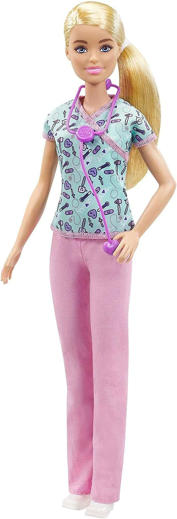 Barbie GTW39 - Păpușă asistentă medicală (Aprox. 30 cm) cu bluză cu imprimeu și pantaloni roz, pantofi albi și stetoscop, cadou minunat pentru copii de la 3 ani în sus