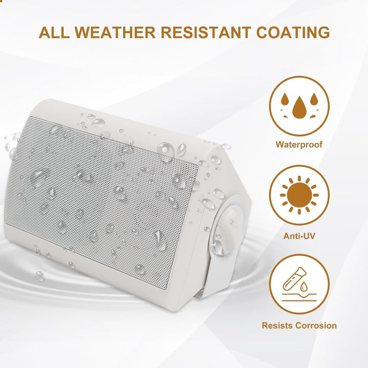 4 Zoll Bluetooth Outdoor-Lautsprecher 400 Watt Wasserdicht Außenlautsprecher Für Garten, Terrasse, Restaurant (2 Paar/Weiß)