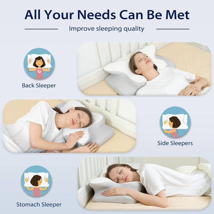 HOMCA Neck Pillow Pillow, Memory Foam Ergonomic Pillow 3D Cooling Pillow Cover For Supine, Side or Prone Position, 62 X 41 X 9.5/12.5 Cm