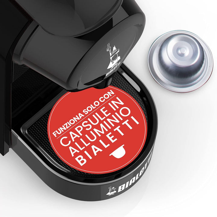 Bialetti Gioia, Espressor pentru capsule fabricat din aluminiu, include 64 de capsule, doar cu capsule, negru