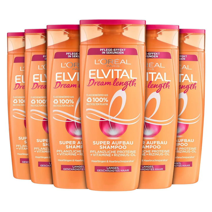 L'Oréal Paris Elvital Dream Length Super Aufbau Shampoo, Für Traumhaft Langes Haar, Mit Rizinus-Öl, Vitaminen & Pflanzlichen Proteinen, 1 X 1000 Ml