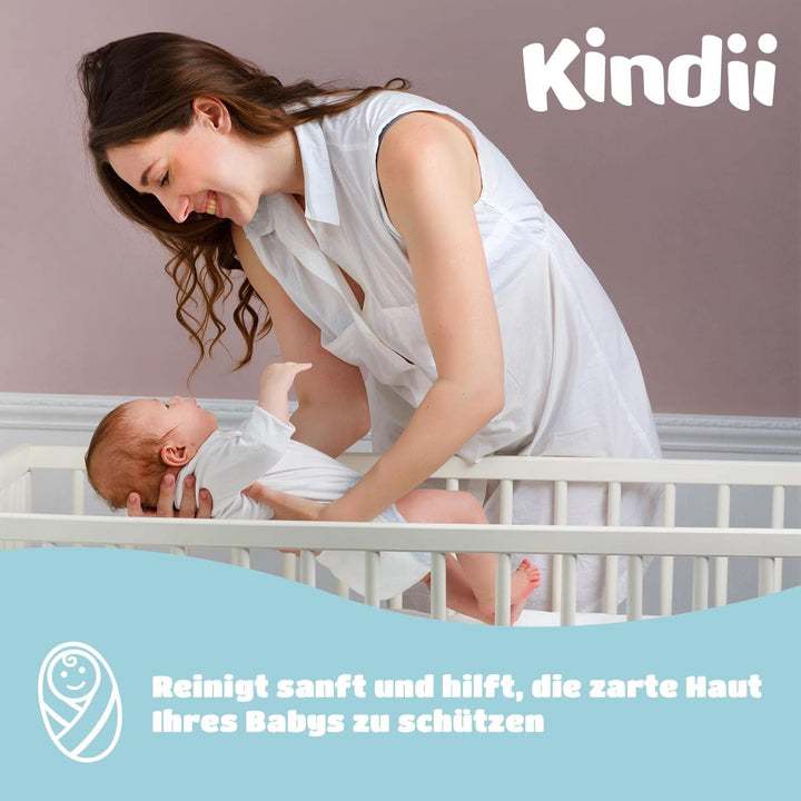 Kindii Feuchttücher Für Babys Und Kinder Pure Water 99% - 99% Ige Zusammensetzung Auf Wasserbasis - Allantoin - Parfümfrei - Unparfümiert - Dermatologisch Getestet - Für Empfindliche Haut - 60 Stück